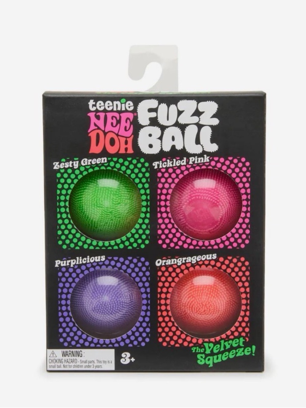 Viral Authentic Teenie Nee Doh Fuzz Ball 4-Pack - Green, Pink, Purple, Orange